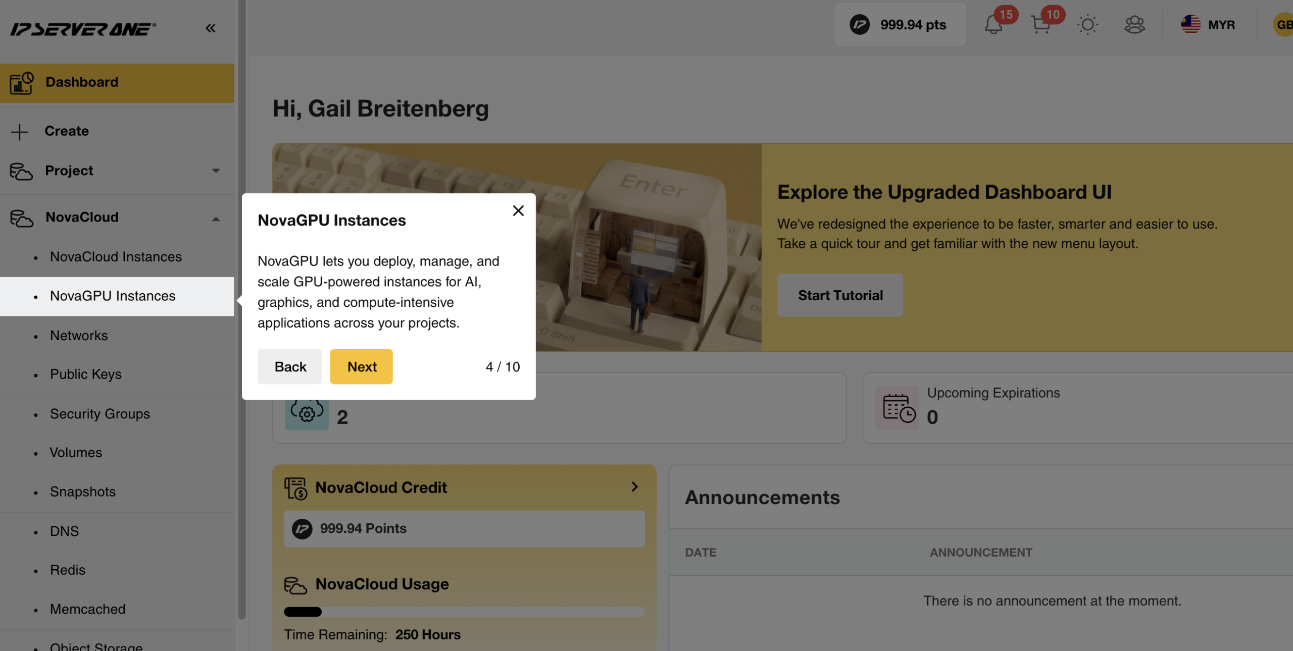 Built-in tutorial guide showing users how to navigate the portal