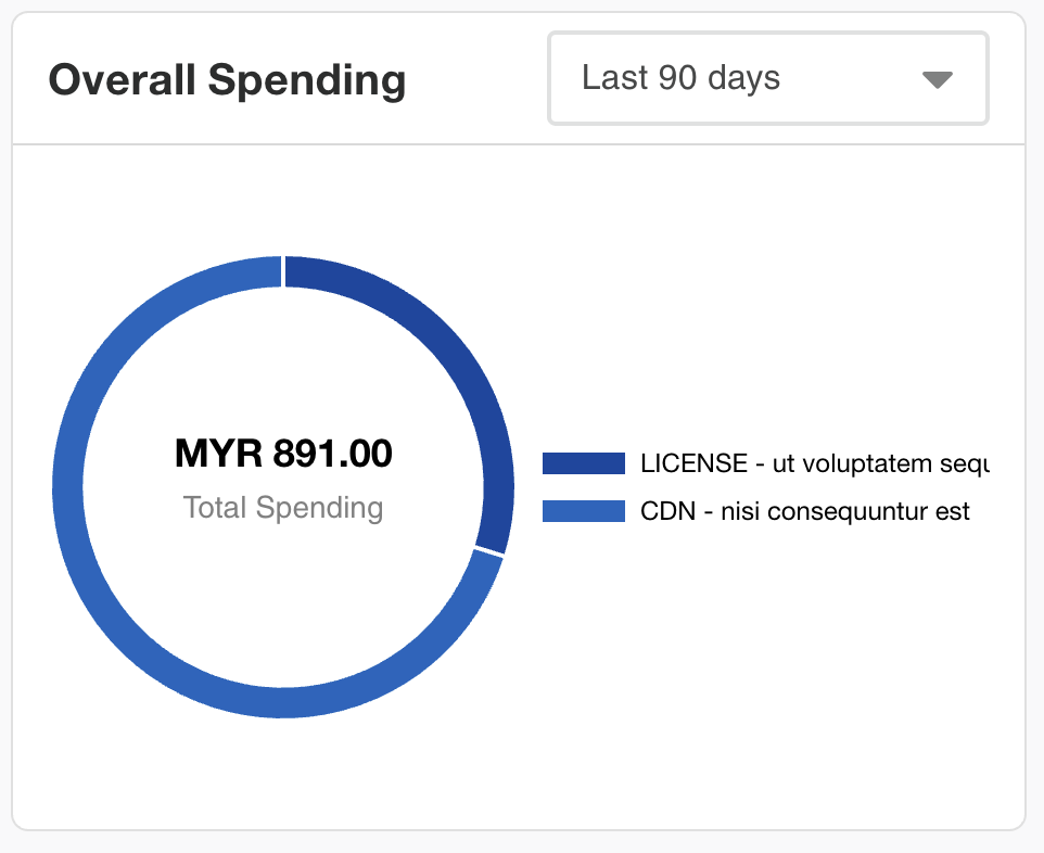 Overall spending dashboard showing subscription service charges across the account