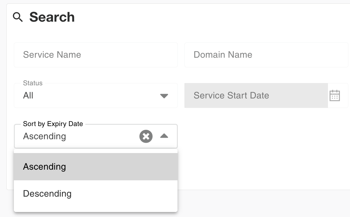 Sorting feature showing A to Z and Z to A options for portal resource tables