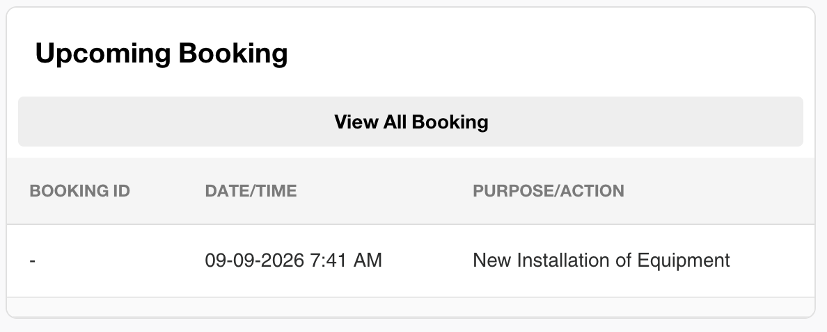 Upcoming bookings dashboard showing data center visitation requests